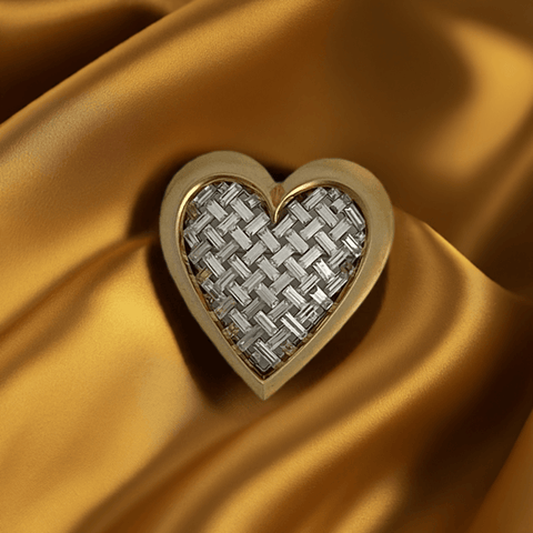 Bold Nolan Miller Sparkling Baguette Woven Look Heart Brooch - Lamoree’s Vintage
