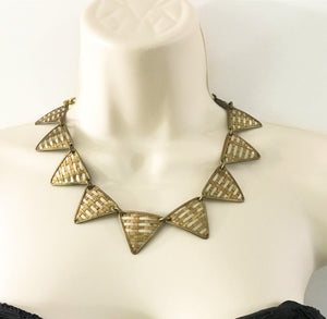 Bold Tri-Tone Indian Geometric Metal Necklace - Lamoree’s Vintage