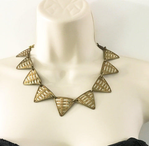 Bold Tri-Tone Indian Geometric Metal Necklace - Lamoree’s Vintage