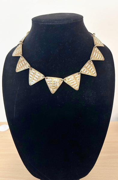 Bold Tri-Tone Indian Geometric Metal Necklace - Lamoree’s Vintage