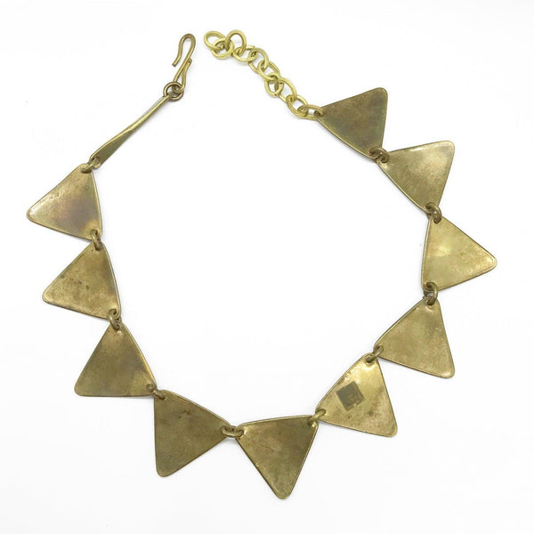 Bold Tri-Tone Indian Geometric Metal Necklace - Lamoree’s Vintage