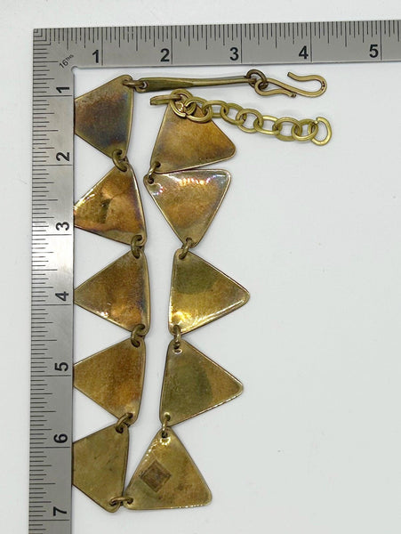 Bold Tri-Tone Indian Geometric Metal Necklace - Lamoree’s Vintage