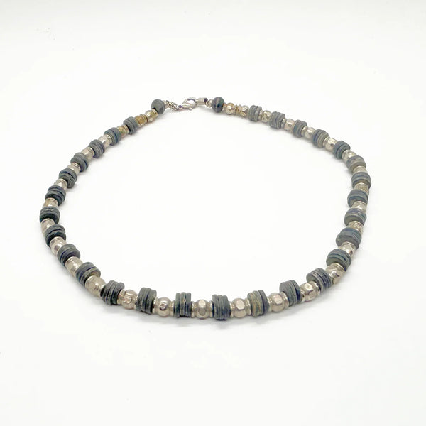 Handmade Silver and Black Beads Industrial Style Necklace