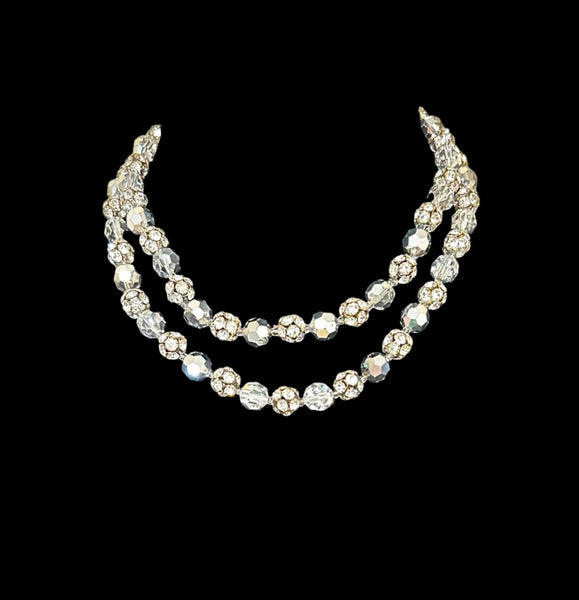 Absolutely Stunning Bright Silvery Faceted Beads Double Strand Necklace