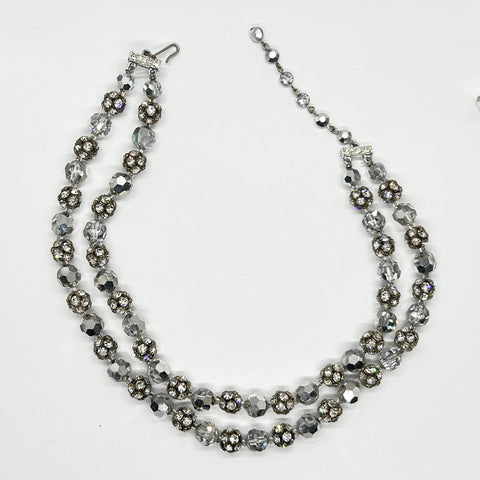 Absolutely Stunning Bright Silvery Faceted Beads Double Strand Necklace