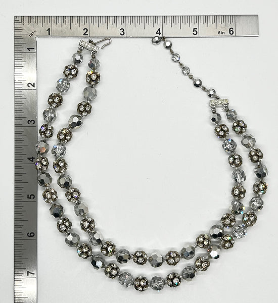 Absolutely Stunning Silvery Faceted Beads Double Strand Necklace