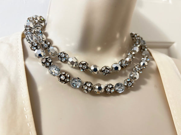 Silvery Faceted Beads Double Strand Necklace