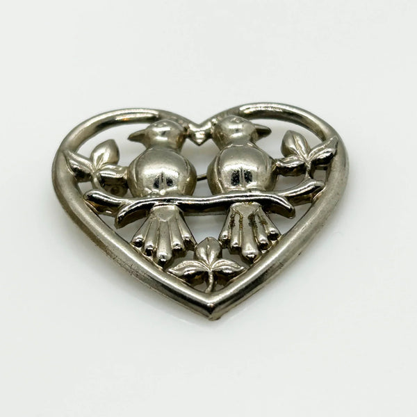 Vintage Love Birds in a Heart Brooch