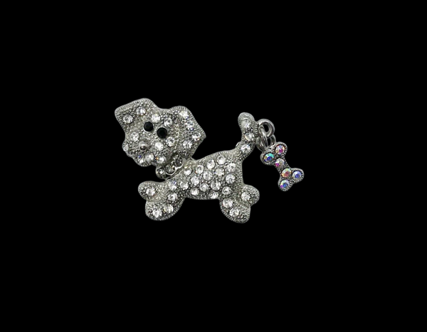 Bright and Sparkling Dog with a Bone Brooch