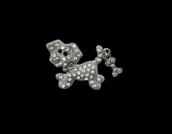 Bright and Sparkling Dog with a Bone Brooch - Lamoree’s Vintage