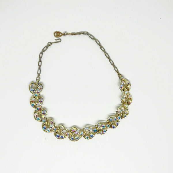 Near Biinding Herringbone Golden Aurora Borealis Rhinestone Necklace - Brighten your look with vintage sparkle. Adjustable choker for a perfect fit. Shop now!