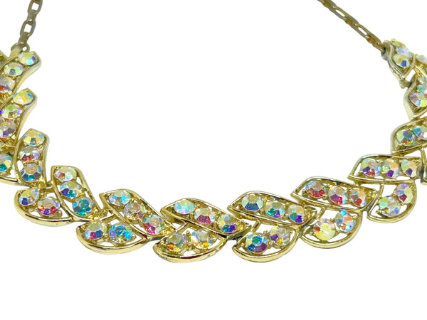 Near Biinding Herringbone Golden Aurora Borealis Rhinestone Necklace - Brighten your look with vintage sparkle. Adjustable choker for a perfect fit. Shop now!