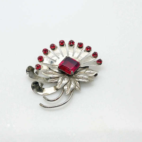 Vintage Brookcraft Sterling Silver & Red Brooch