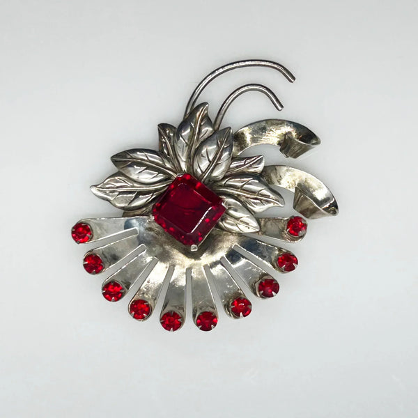 Vintage Brookcraft Sterling Silver & Red Brooch