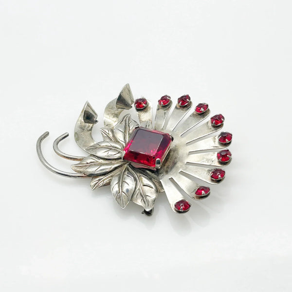 Vintage Brookcraft Sterling Silver & Red Brooch