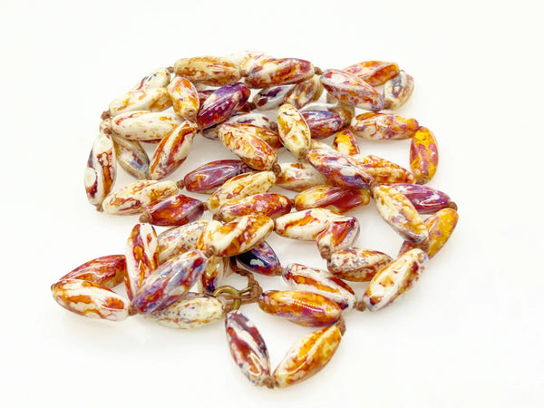 Striking 48" Brown, Purple and White Glass Beads Long Necklace