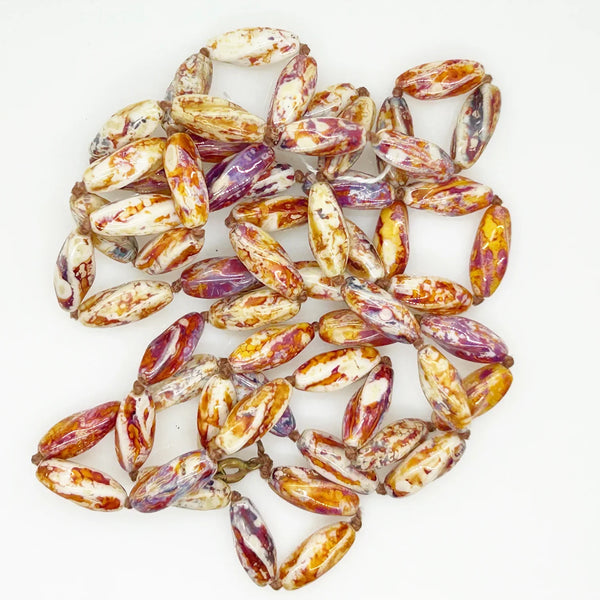 Striking 48" Brown, Purple and White Glass Beads Long Necklace