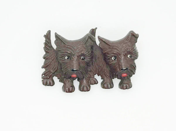 Vintage Czech Chocolate Brown Celluloid Scottie Dogs Brooch