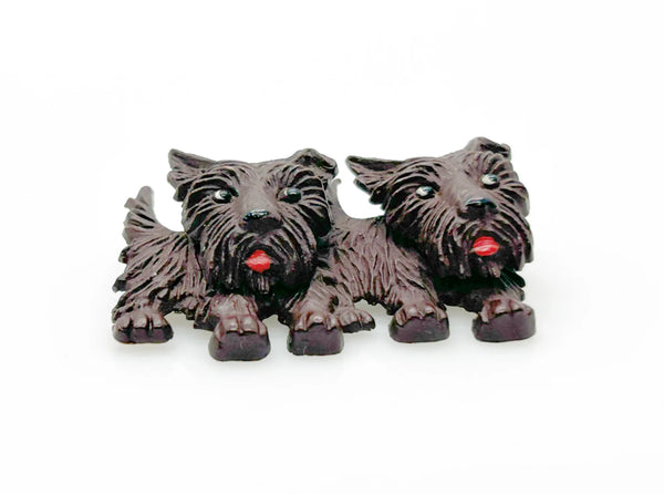 Vintage Czech Chocolate Brown Celluloid Scottie Dogs Brooch