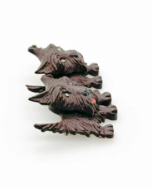 Vintage Czech Chocolate Brown Celluloid Scottie Dogs Brooch