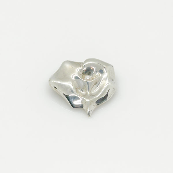 Silver Rose and Pearl Heart Pin