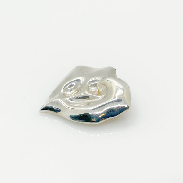 Silver Rose and Pearl Heart Pin