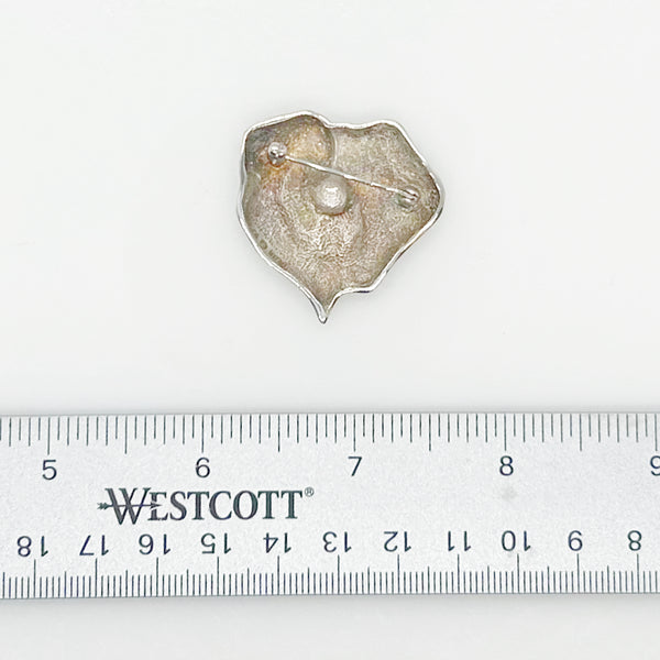 Silver Rose and Pearl Heart Pin