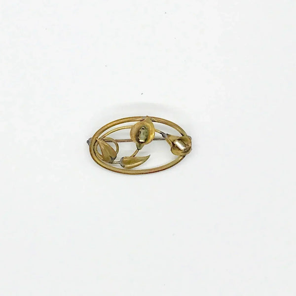 Antique Art Nouveau Oval Brooch with Calla Lilies