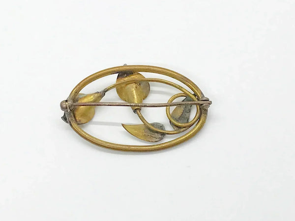 Antique Art Nouveau Oval Brooch with Calla Lilies