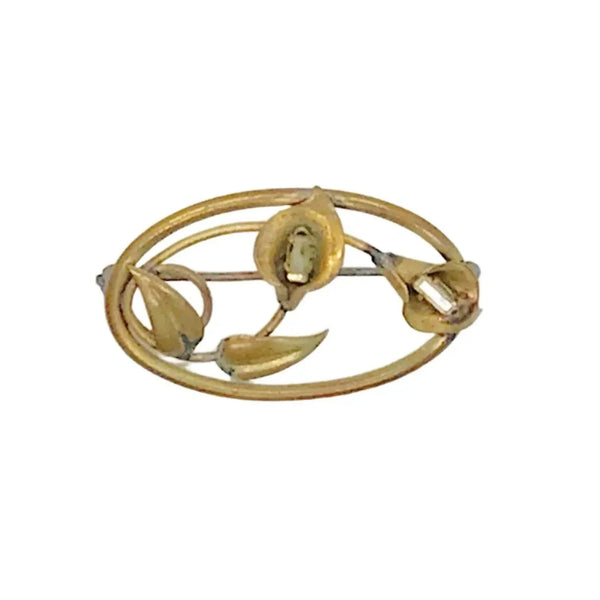 Antique Art Nouveau Oval Brooch with Calla Lilies