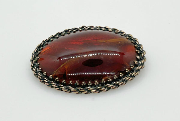 Vintage Large Hattie Carnegie Oval Faux Tortoise Brooch