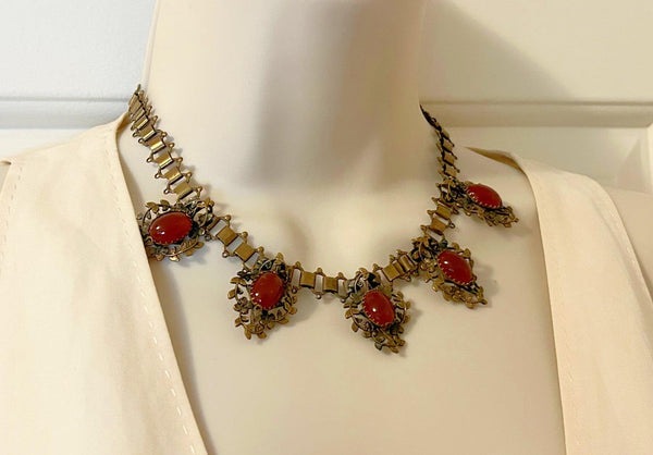 Victorian Revival Necklace with Carnelian Colored Stones