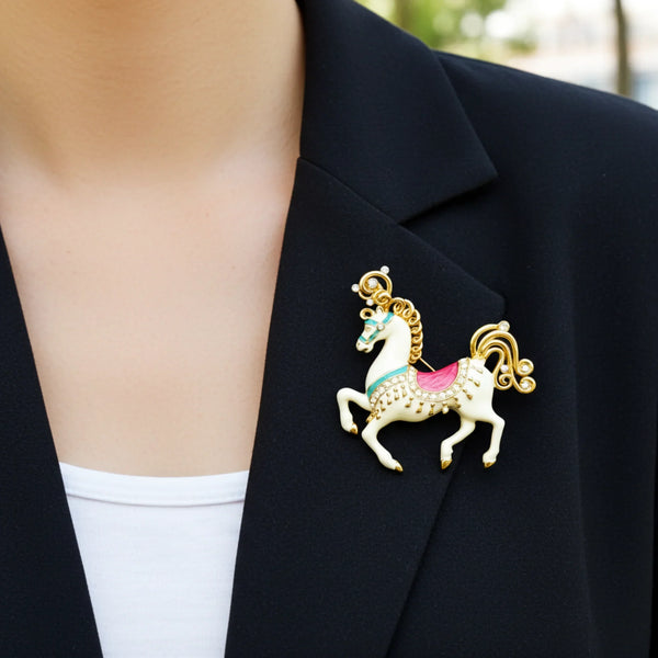 Perfect for vintage style lovers: our Bob Mackie Prancing Carousel Horse Brooch provides a dazzling, unique statement piece. Shop today!