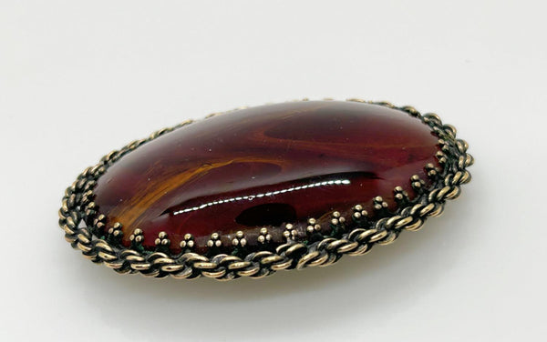 Vintage Large Hattie Carnegie Oval Faux Tortoise Brooch