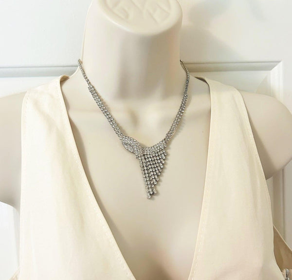 Vintage Cascading Art Deco Style Rhinestone Necklace