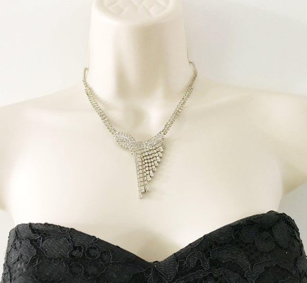 Vintage Cascading Deco Rhinestone Necklace