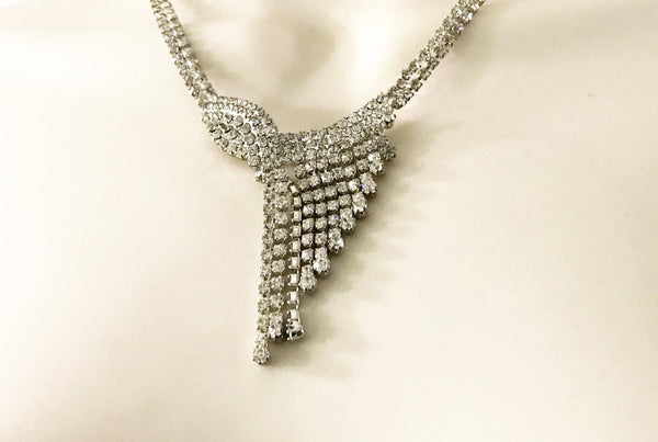 Vintage Cascading Deco Rhinestone Necklace