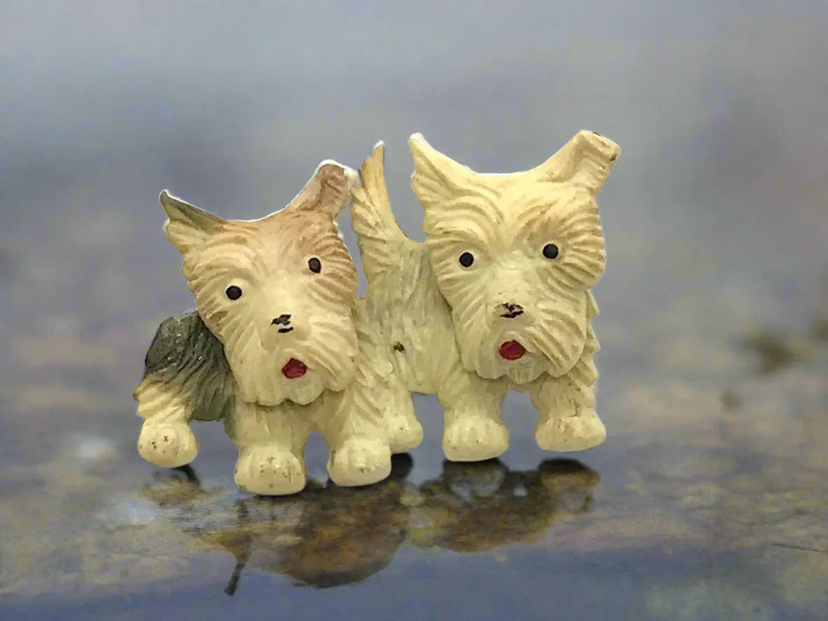 Celluloid Double Trouble Terrier Vintage Dog Brooch