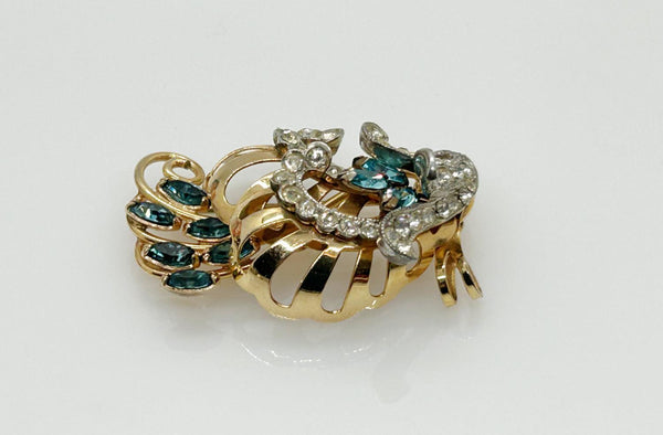 Charles Reis Vintage 12k Gold Filled Brooch Pin with Clear and Blue Rhinestones - Lamoree’s Vintage