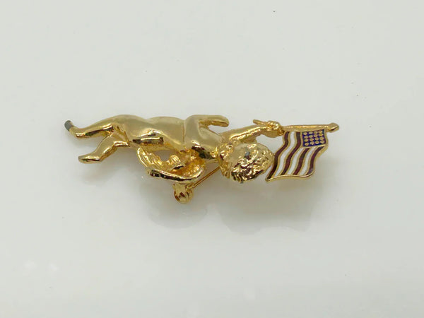 Vintage Cherub Angel with American Flag Brooch
