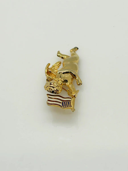 Vintage Cherub Angel with American Flag Brooch