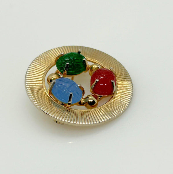 1950s Circular Egyptian Revival Scarab Brooch