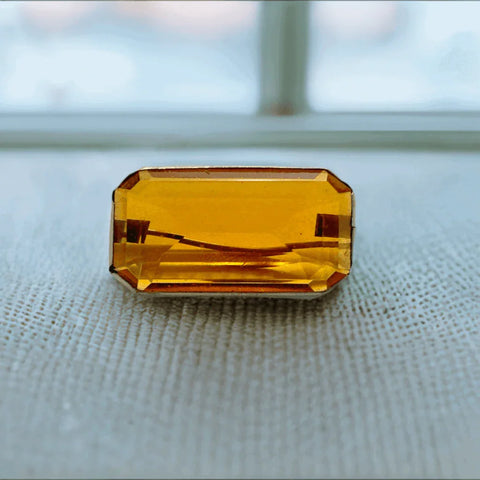 Citrine Colored Rectangular Art Deco Bar Brooch - Lamoree’s Vintage