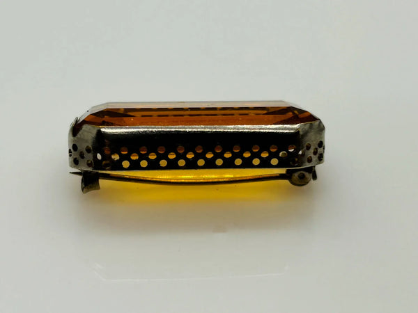 Citrine Colored Rectangular Art Deco Bar Brooch