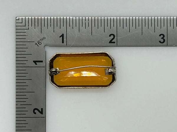 Citrine Colored Rectangular Art Deco Bar Brooch