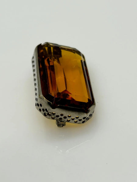 Citrine Colored Rectangular Art Deco Bar Brooch