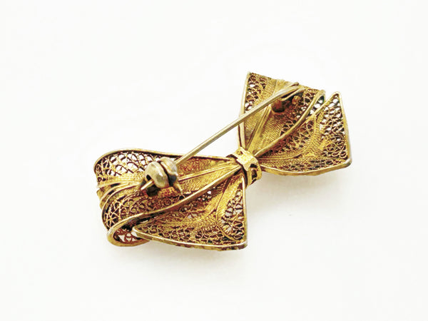 1940s Filigree Two Tone Bow Pin