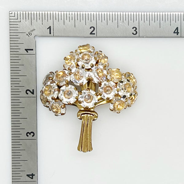 Vintage Bouquet Brooch with Sparkling Clear Stones