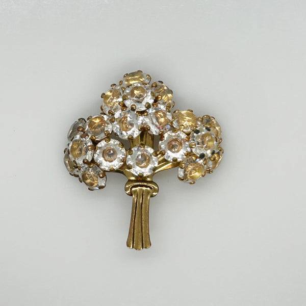 Vintage Bouquet Brooch with Sparkling Clear Stones