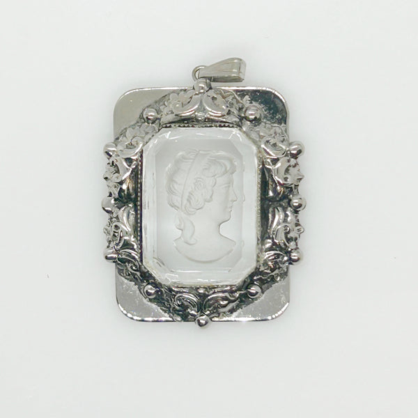 Dramatic Vintage Clear Intaglio Cameo Pendant